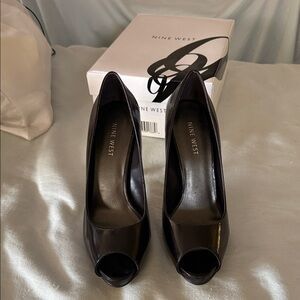 Nine West Dark Brown Peep Toe Heels